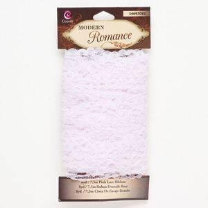 Ribbon 1pkg1 lace, light pink, 1 inch flat, 8-yard section.