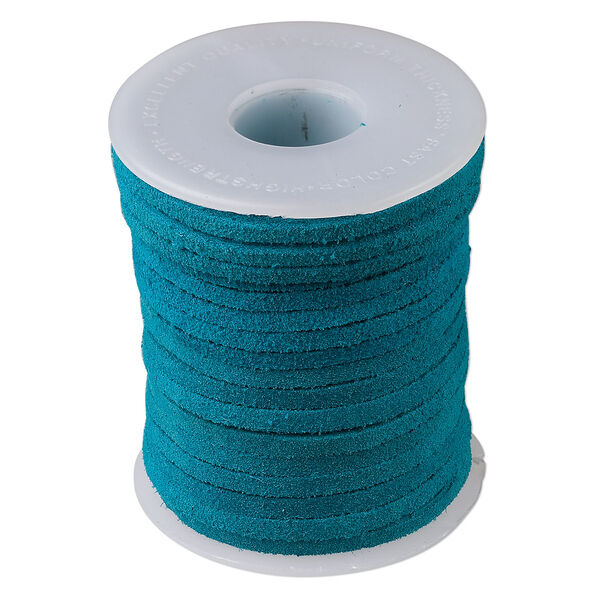 Cord, suede lace (dyed), turquoise blue, 3-4mm. Sold per 25-yard spool. image number 0