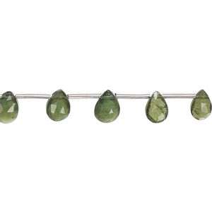 Green apatite 1pkg7, hand-cut top-drilled faceted puffed teardrop bead natural 6x4mm-7x5mm