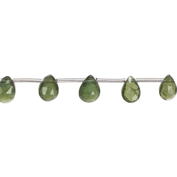 Green apatite 1pkg7, hand-cut top-drilled faceted puffed teardrop bead natural 6x4mm-7x5mm image number 0