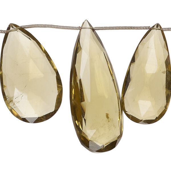 Golden quartz 1pkg11, hand-cut top-drilled faceted puffed teardrop bead 28x16mm-48x22mm image number 0