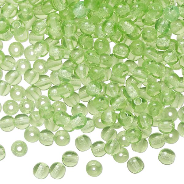 Bead, pressed glass, transparent spring green, 4mm round. Sold per 2-ounce pkg, approximately 660 beads. image number 0
