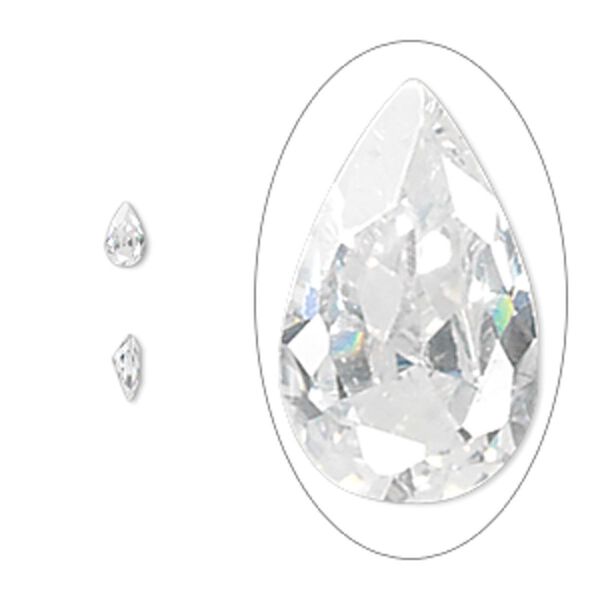 Gem, cubic zirconia, white, 5x3mm faceted pear, Mohs hardness 8-1/2. Sold per pkg of 5. image number 0