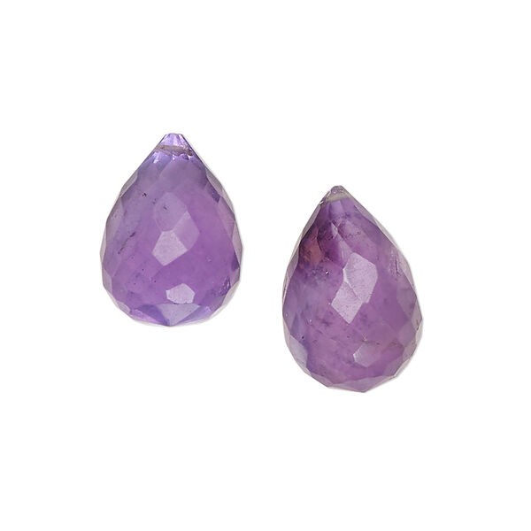 Amethyst 1pkg2, hand-cut top-drilled faceted briolette bead natural B- grade, 15x10mm-17x11mm image number 0