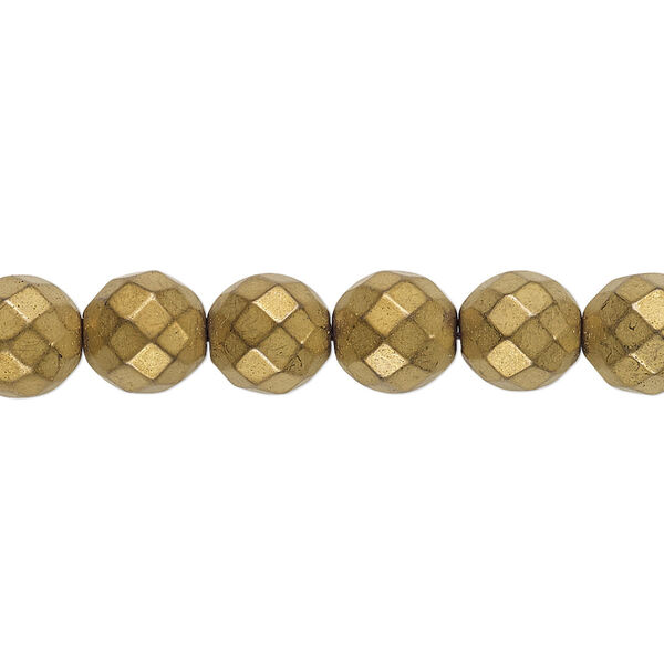 Bead, electroplated Hemalyke™, matte gold, 8mm faceted round. Sold per 15-1/2" to 16" strand. image number 0