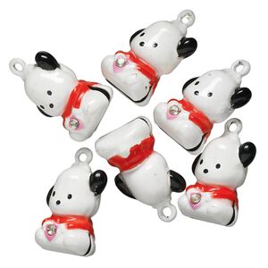 Bell, brass and enamel, multicolored, 20x14mm dog. Sold per pkg of 6.