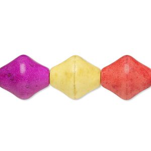 Bead, "howlite" (imitation) resin, mixed colors, 15x13mm double cone. Sold per 8-inch strand.