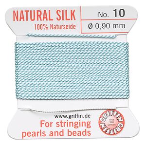 Thread, Griffin, silk, turquoise blue, size #10. Sold per 2-meter card (approximately 78 inches).