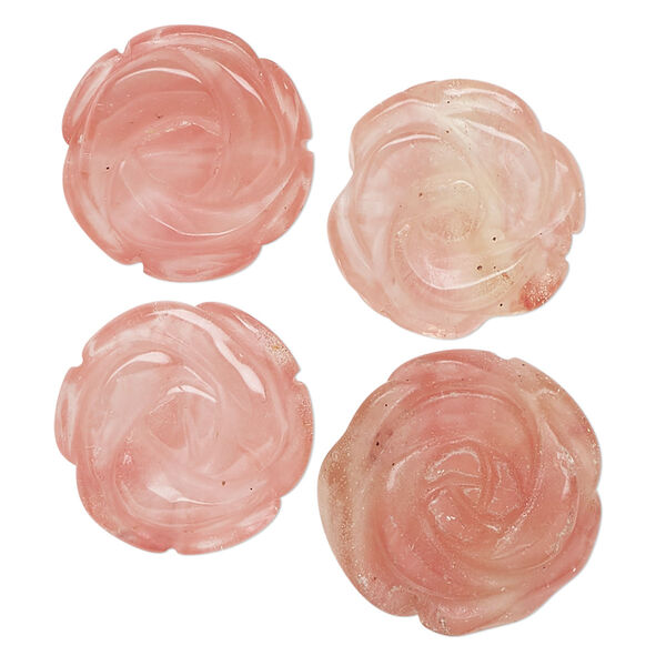 Bead, cherry "quartz" (glass), translucent, 15-16mm carved flower. Sold per pkg of 4. image number 0