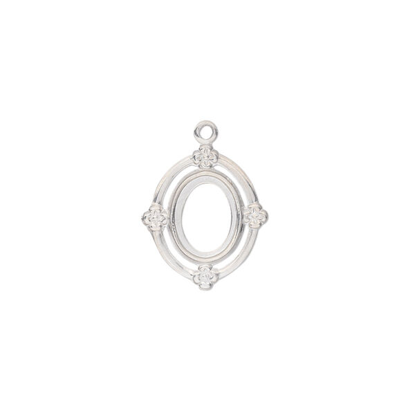 Drop, sterling silver, 16x13mm oval with 8x6mm oval setting and open back. Sold individually. image number 0