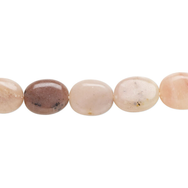 Bead, pink opal (natural), 10x8mm-13x10mm hand-cut flat oval with 0.4-1.4mm hole, C grade, Mohs hardness 5 to 6-1/2. Sold per 14-inch strand. image number 0