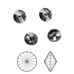Chaton 8pk crystal silver night foil back, Crystal Passions® 8.16-8.41mm rivoli SS39 1122