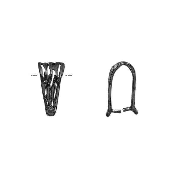 Bail, ice-pick, gunmetal-plated brass, 14.5x7.5mm fancy triangle, 11mm grip length. Sold individually. image number 0