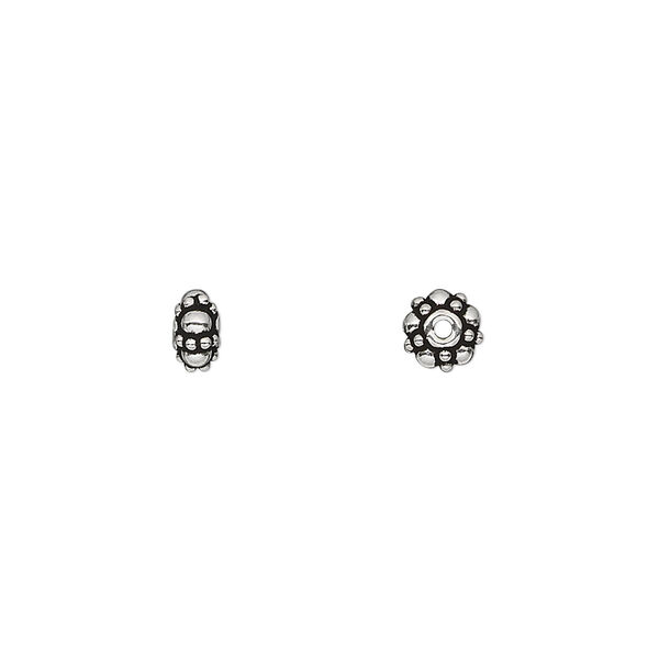 Bead, antiqued sterling silver, 5x3mm beaded rondelle. Sold per pkg of 6. image number 0