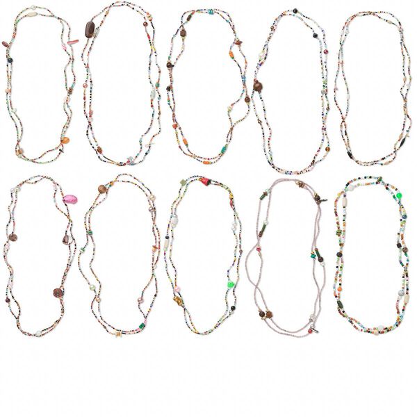 Necklace mix, seed bead / acrylic / wood / shell, multicolored, 3-15mm mixed shapes, 35-45 inch continuous loop. Sold per pkg of 10. image number 0