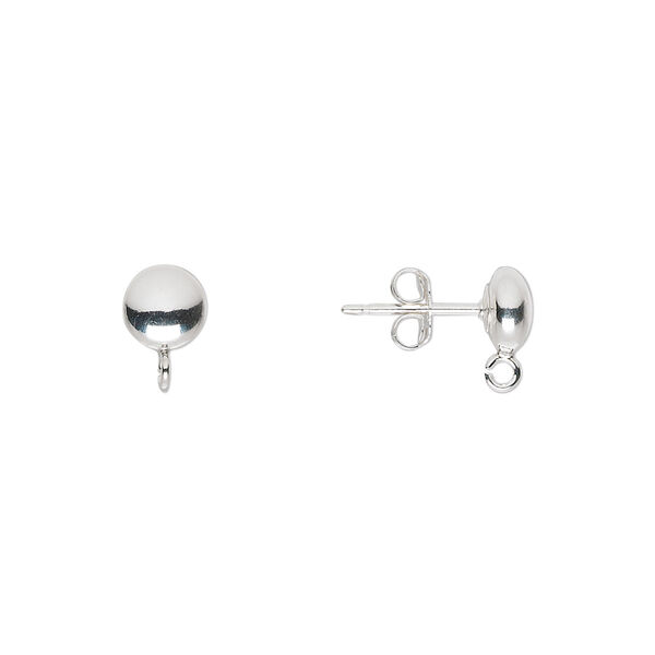 Earstud, sterling silver, 6mm saucer with open loop. Sold per pair. image number 0