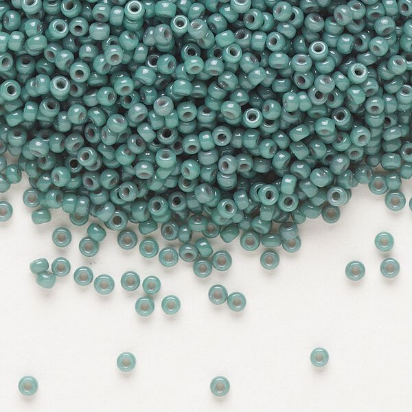 Seed bead, Miyuki, glass, pkg/250g, #11 rocaille, Duracoat® opaque outside dyed eucalyptus, (RR-4481). image number 0