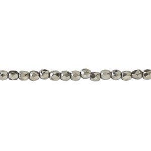 Bead, fire-polished, metallic grey glass, opaque clear, 3mm faceted round. Sold per 15-1/2 to 16-inch strand.