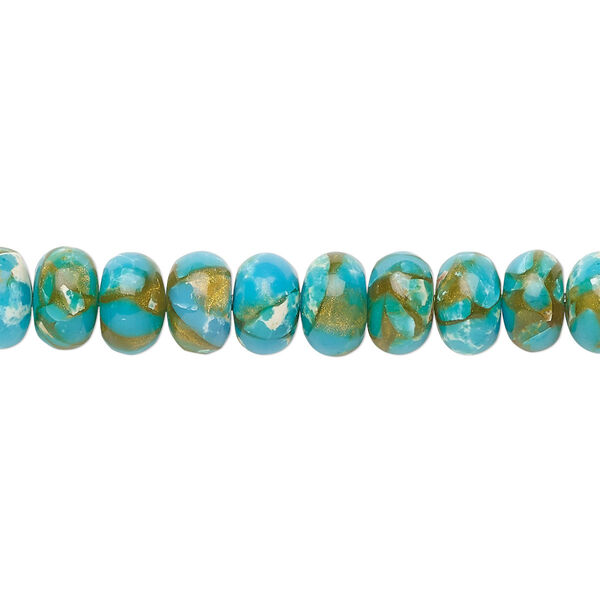Bead, resin and multi-stone (dyed / assembled), turquoise blue / brown / white, 8x5mm rondelle. Sold per 8-inch strand, approximately 35 beads. image number 0
