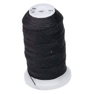 Thread, Purely Silk™, 3-ply, black, size E. Sold per 200-yard spool.