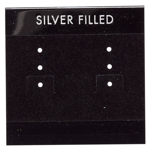 Earring card, flocked plastic, black and silver, 2x2-inch square with "SILVER FILLED." Sold per pkg of 25. image number 0