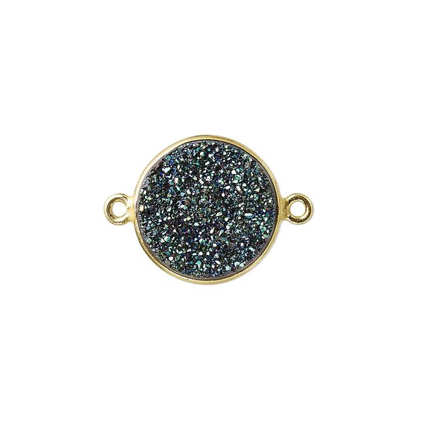 Druzy agate / sterling silver 1pkg1, electrocoated gold finished hand-cut flat round link 15mm image number 0