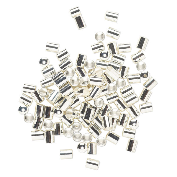 Cord end, silver-plated brass, 8x6mm round tube, 5.4mm inside diameter. Sold per pkg of 100. image number 0