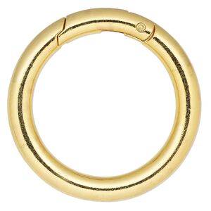 Clasp self-closing hook 1pkg2 "pewter" (zinc alloy), 44.5mm round, gold-finished steel 1-strand