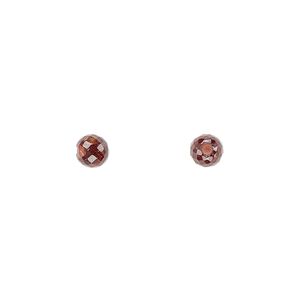 Garnet 1pkg2, half-drilled faceted round bead natural 4mm