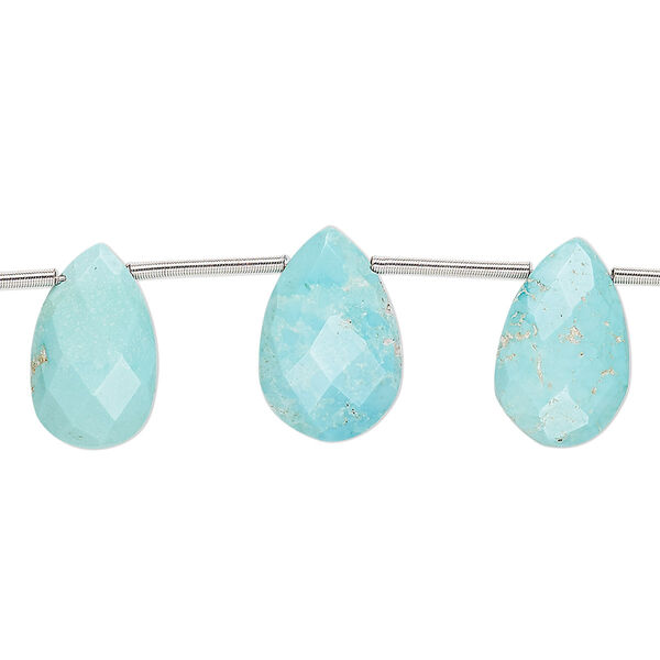 Bead, imperial crown turquoise (natural), 13x9mm-16x11mm hand-cut top-drilled faceted puffed teardrop with 0.4-1.4mm hole, C grade, Mohs hardness 5 to 6. Sold per pkg of 9. image number 0