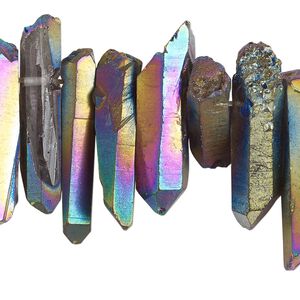 Quartz crystal 1pkg1, electroplated hand-cut top-drilled natural point bead 4 inch 15x4mm-35x8mm