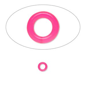 Component, Oh! Ring™, silicone, neon pink, 5mm round with 2.5mm hole. Sold per pkg of 500.
