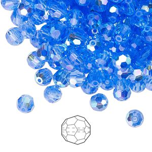 Bead 144pk sapphire AB, Preciosa Czech crystal 5mm round