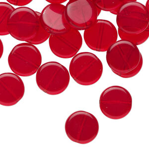 Bead 1pkg40, Czech pressed glass, transparent ruby red, 10mm flat round.