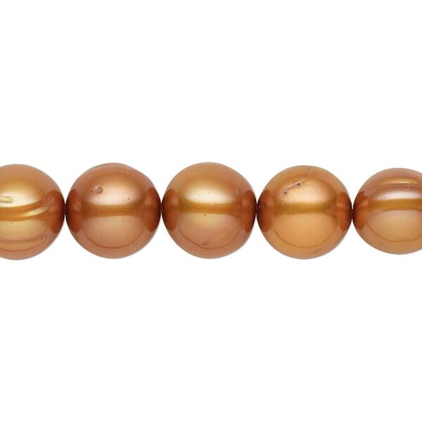 Pearl, cultured freshwater (dyed), burnt sienna, 9-10mm semi-round with 0.4mm hole, C grade, Mohs hardness 2-1/2 to 4. Sold per 15-inch strand. image number 0