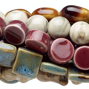 Bead mix, porcelain, multicolored, 9x8mm-28x21mm multi-shape. Sold per (10) 15" to 16" strands.
