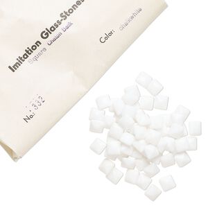 Embellishment, vintage glass, chalkwhite, 8mm faceted square fancy stone. Sold per pkg of 144 (1 gross).