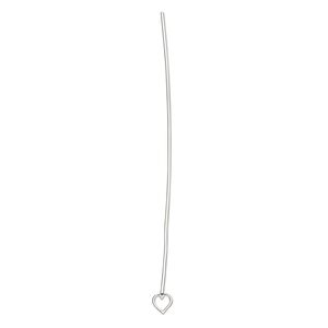 Head pin 1pkg2 silver-plated brass, 2 inches with 3.5mm open heart, 22 gauge.
