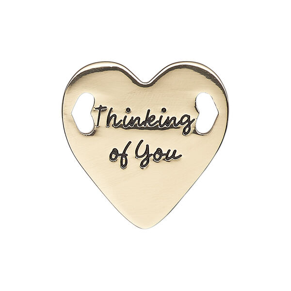 Link, antique gold-finished "pewter" (zinc-based alloy), 25.5mm single-sided flat heart with "Thinking of You." Sold individually. image number 0