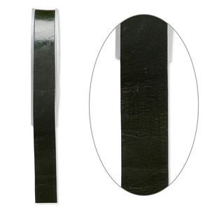 Cord, leather, green, 16mm flat. Sold per 5-yard spool.