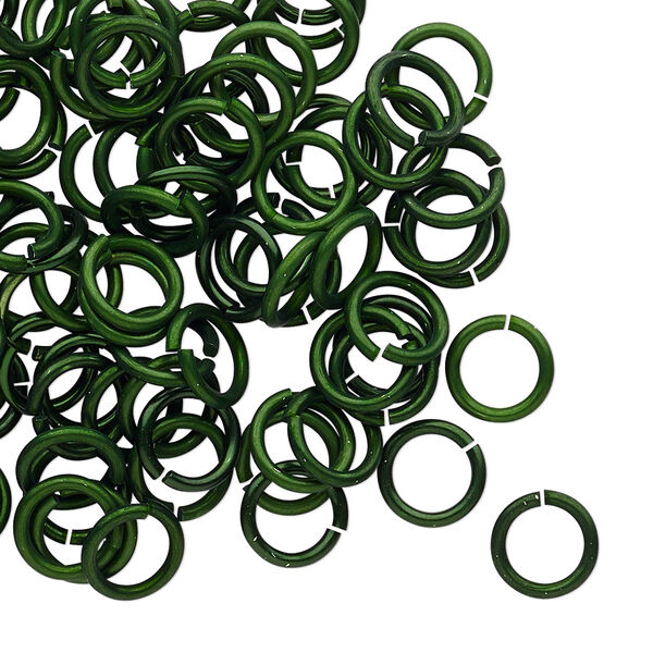 Jump ring, anodized tempered aluminum, dark green, 8mm round, 5.6mm inside diameter, 17 gauge. Sold per pkg of 100. image number 0