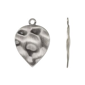Drop, antique silver-plated steel, 23x18mm textured leaf. Sold per pkg of 10.