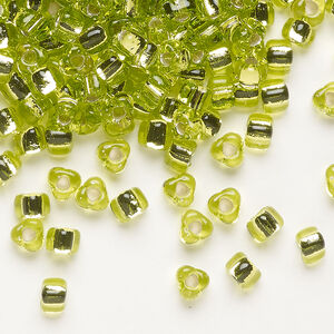 Seed bead, Miyuki 1pkg10g, glass, #5 triangle, transparent silver-lined chartreuse (TR-1801)