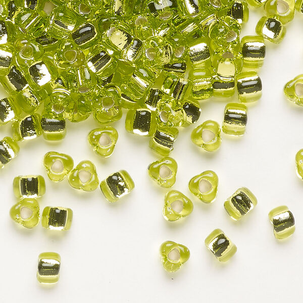 Seed bead, Miyuki 1pkg10g, glass, #5 triangle, transparent silver-lined chartreuse (TR-1801) image number 0