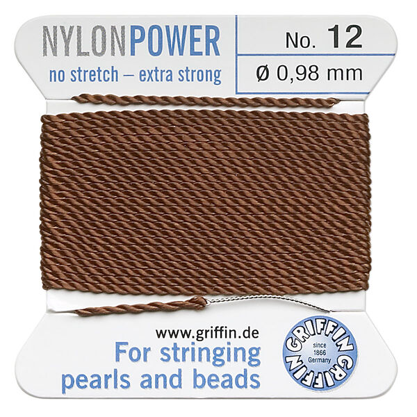 Thread, Griffin, nylon, brown, size #12. Sold per 2-meter card (approximately 78 inches). image number 0