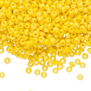 Seed bead, Miyuki, glass, pkg/250g, #8 rocaille, opaque matte rainbow canary, (RR-404D/FR).