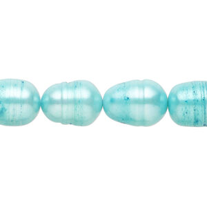 Freshwater pearl 1pkg1, rice, 19 inch dark sky blue 9-10mm cultured