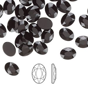 Flat back 6pk jet, Crystal Passions® 8x6mm oval 2603