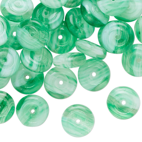 Bead, Czech pressed glass, translucent green and pale green, 10mm rondelle. Sold per 1-ounce pkg, approximately 40 beads. image number 0
