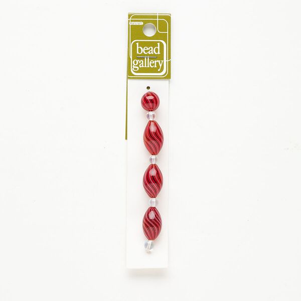 Bead 1pkg4 handblown glass, 12mm round / 20x12mm-21x13mm oval / line design, assortment translucent black / red / white image number 0